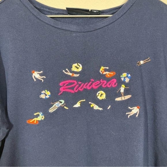 Maeve by Anthropologie Riviera Navy Blue Water Sports Embroidered Tee Shirt - Picture 8 of 8